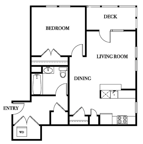 Floor plan for 1 bed, 1 bath, 815 sqft